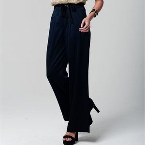 Q2 Black Satin High Waist Trousers w/ Wide Leg